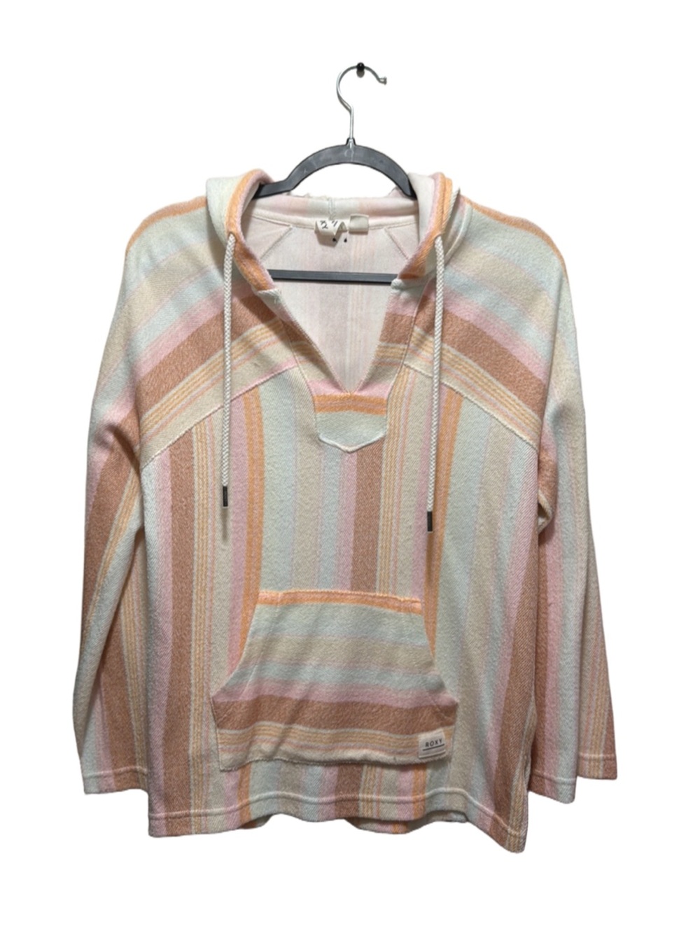 Roxy Pastel Striped Hooded Sweater in Pink, Cream & Tan